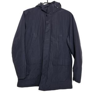 Mens Lands End Squall Parka Size XL Navy Blue Rain Nylon Fleece Lined